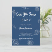 Sea You Soon Navy Seashell Nautical Baby Shower 招待状 (スタンド正面)