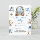 Sea You Soon ocean animals boy Baby Shower 招待状 (スタンド正面)