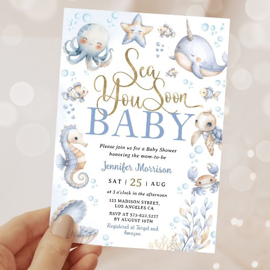Sea You Soon Ocean Animals Boy Baby Shower 招待状