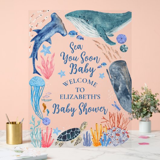 Sea You Soon Ocean Animals Boy Baby Shower Invitat アクリルサイン (ウェディング)