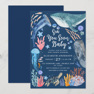 Sea You Soon Ocean Animals Boy Baby Shower Invitat 招待状