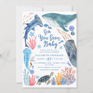 Sea You Soon Ocean Animals Boy Baby Shower Invitat 招待状