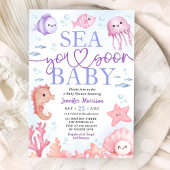 Sea You Soon Ocean Animals Girl Baby Shower 招待状
