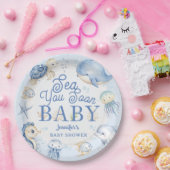 Sea You Soon Ocean Baby Shower Boy Blue  ペーパープレート (パーティー)