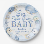 Sea You Soon Ocean Baby Shower Boy Blue  ペーパープレート (正面)