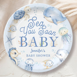 Sea You Soon Ocean Baby Shower Boy Blue  ペーパープレート