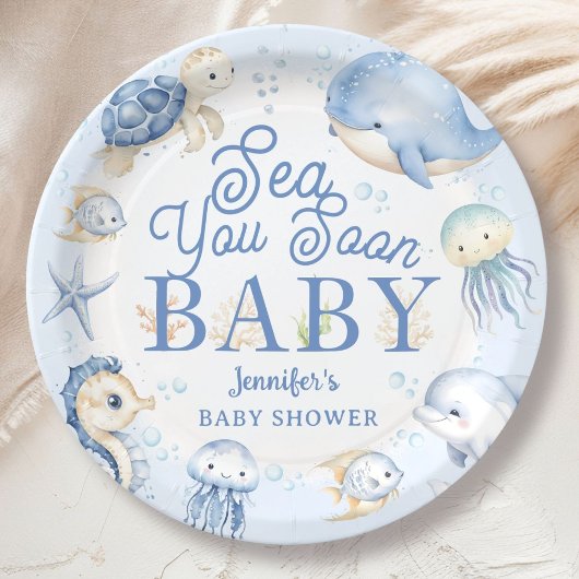 Sea You Soon Ocean Baby Shower Boy Blue  ペーパープレート
