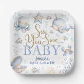 Sea You Soon Ocean Baby Shower Boy Blue  ペーパープレート (正面)