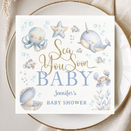 Sea You Soon Ocean Baby Shower Boy Blue Paper スタンダードカクテルナプキン