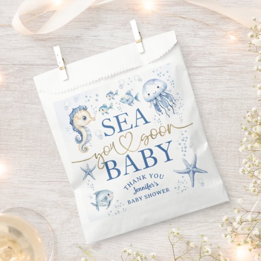 Sea You Soon Ocean Baby Shower Boy Navy Blue Ocean フェイバーバッグ (クリップ留めされた状態)