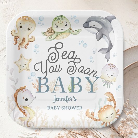 Sea You Soon Ocean Baby Shower Gender Neutral  ペーパープレート