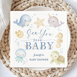 Sea You Soon Ocean Baby Shower Paper スタンダードカクテルナプキン