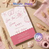 Sea You Soon Pink Seashells Coastal Baby Shower 招待状