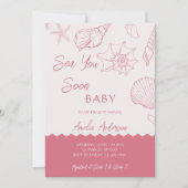 Sea You Soon Pink Seashells Coastal Baby Shower 招待状 (正面)