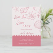 Sea You Soon Pink Seashells Coastal Baby Shower 招待状 (スタンド正面)
