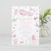 Sea You Soon Pink Under the Sea Baby Shower 招待状 (スタンド正面)