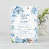 Sea You Soon Seashell Baby Shower 招待状 (スタンド正面)