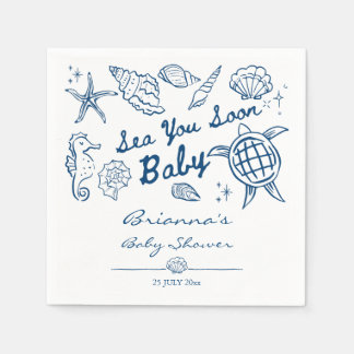 Sea you soon seashells beach boy baby shower スタンダードカクテルナプキン