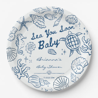 Sea you soon seashells beach boy baby shower ペーパープレート