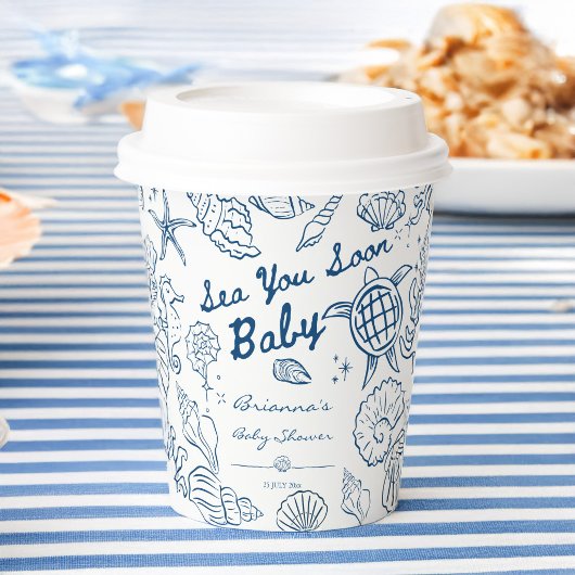 Sea you soon seashells beach boy baby shower 紙コップ