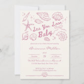 Sea you soon seashells beach girls baby shower 招待状 (正面)
