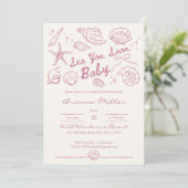 Sea you soon seashells beach girls baby shower 招待状 (スタンド正面)
