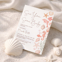 Sea You Soon Seashells Girl Baby Shower 招待状