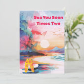 Sea You Soon Times Two Twin Baby Shower Invitation シーズンカード (スタンド正面)