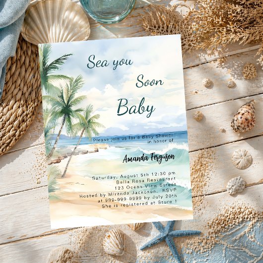 Sea you Soon tropical beach Baby Shower invitation