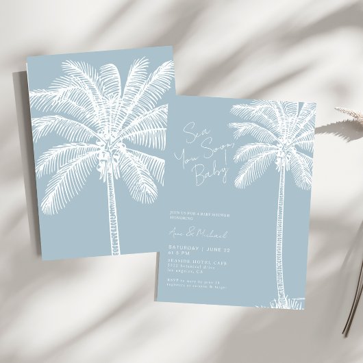 Sea You Soon Tropical Palm Tree Boy Baby Shower 招待状