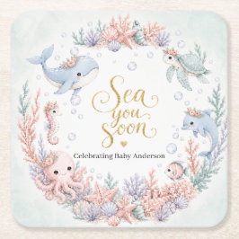 Sea You Soon Under the Sea ニュートラルベビーシャワー スクエアペーパーコースター