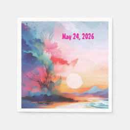 Sea You Soon Watercolor Beach スタンダードカクテルナプキン