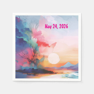 Sea You Soon Watercolor Beach スタンダードカクテルナプキン