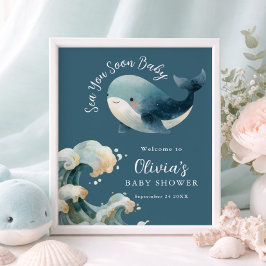 Sea You Soon Whale Baby Shower Cards Gifts Sign ポスター
