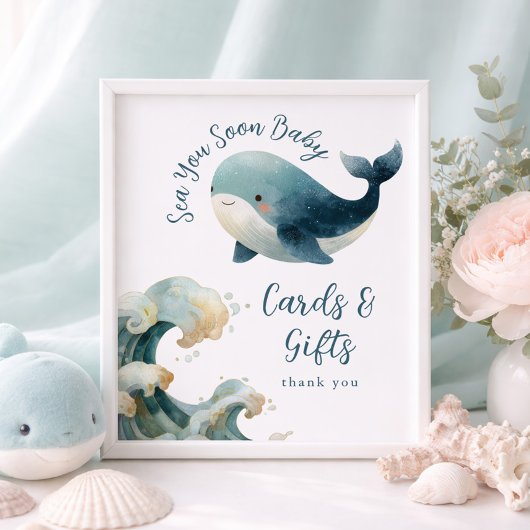 Sea You Soon Whale Cards Gifts Baby Shower Sign ポスター