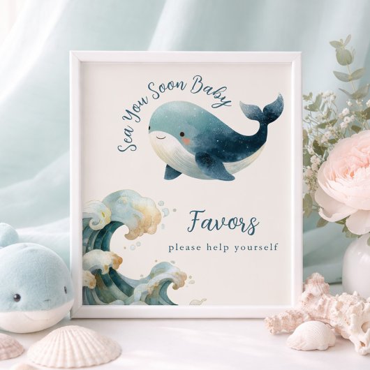 Sea You Soon Whale Ivory Baby Shower Favors Sign ポスター