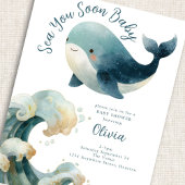Sea You Soon Whale Ocean White Baby Shower 招待状