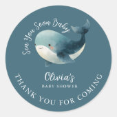 Sea You Soon Whale Turquoise Thank You Baby Shower ラウンドシール (正面)