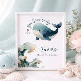 Sea You Soon Whale White Baby Shower Favors Sign ポスター