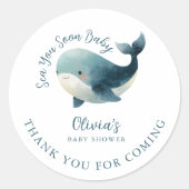Sea You Soon Whale White Thank You Baby Shower ラウンドシール (正面)