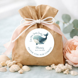 Sea You Soon Whale White Thank You Baby Shower ラウンドシール