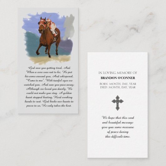 Seabiscuit Racehorse Memorial Blessing Prayer Card 名刺 (正面/裏面)