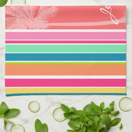 Seafoamの熱帯サーモンピンク及び緑 キッチンタオル (折り畳み)