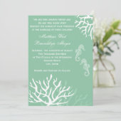 Seafoamの青い珊瑚のタツノオトシゴの結婚式招待状 招待状 (スタンド正面)