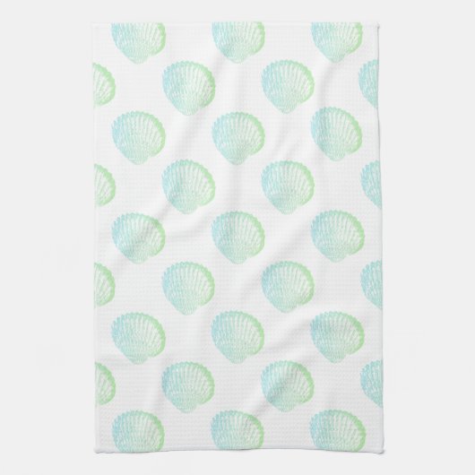 SeafoamのBeachy沿岸緑の貝殻 キッチンタオル (縦)