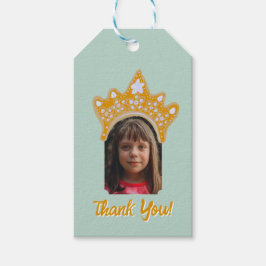 Seafoam Aqua Princess Crown Floral Photo Birthday ギフトタグ