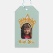 Seafoam Aqua Princess Crown Floral Photo Birthday ギフトタグ (裏面)