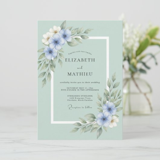 Seafoam Botanical Wedding 招待状 (スタンド正面)