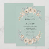 Seafoam Cream Rose Romantic Wedding 招待状 (正面/裏面)