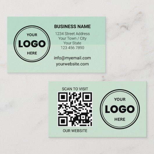 Seafoam Green Custom Logo QR Code Business Card 名刺 (正面/裏面)